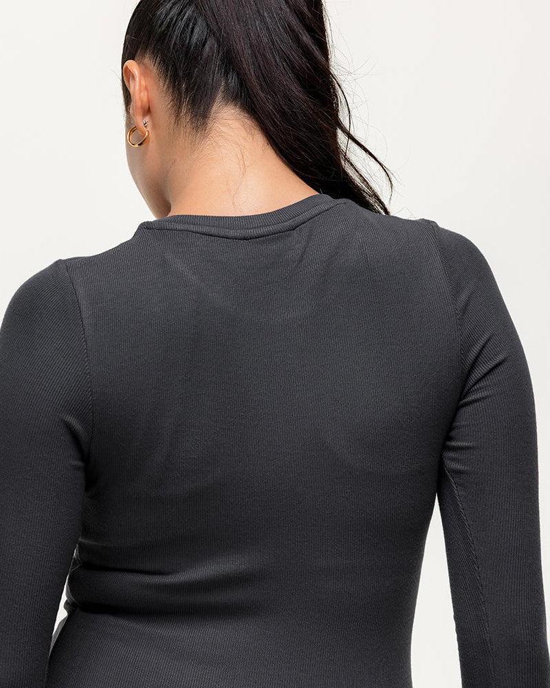 Long Sleeve Workout Tee - Washed Black - Image 6