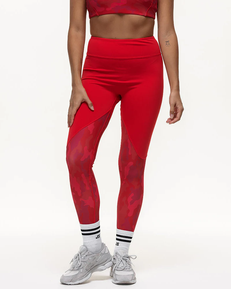 Vertex Camo High Rise Leggings - Ruby Red - Image 4